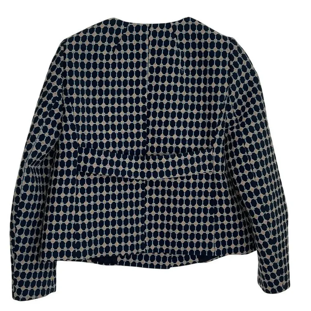 Tara Jarmon Geometric Print Long Sleeve Double Breasted Jacket Navy Women's 38